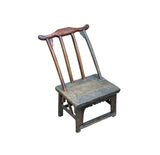 Vintage Rustic Patina Small Low Wood Bench Stool Table w Back GB624S
