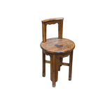 Vintage Rustic Patina Round Seat Cross 4 Legs Wood Bench Stool Table GB625S