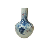 Oriental Blue Red Dragon Graphic Fat Body White Porcelain Art Vase GB655S