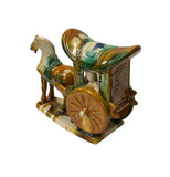 Oriental Tri-Color Green White Yellow Ceramic Horse Cart Art Figure GB656S