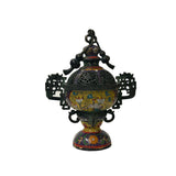 Chinese Metal Blue Yellow Enamel Cloisonne Ding Shape  Incense Burner Figure GB657S