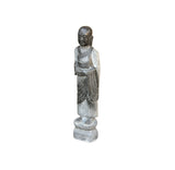 Chinese Weathered Black Gray Patina Stone Standing Monk Luohan Arhat Statue GB666S