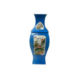 Chinese Bright Blue White Window Scenery Graphic Square Porcelain Vase GB668S