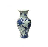 Vintage Chinese Blue White Fruits Flowers Graphic Porcelain Art Vase GB669S