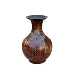 Chinese Brown Lacquer Golden Scenery Decorative Wood Vase Art GB671S