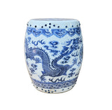 9.5" Chinese Blue White Porcelain Double Dragons Round Shape Stand Display Art GB677S