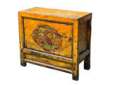 Distressed Yellowish Floral Graphic Mid Size Credenza Sideboard Cabinet GB682S