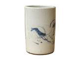 Chinese Distressed White Porcelain Blue Shrimps Graphic Holder Vase GB683S