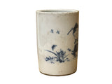 Chinese Distressed White Porcelain Blue Kid Playing Graphic Holder Vase GB685S