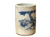 Chinese Distressed White Porcelain Blue Men Tiger Graphic Holder Vase GB689S