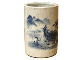Chinese Distressed White Porcelain Blue Mountain Houses Graphic Holder Vase GB690S
