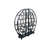 Black Lacquer Moon Gate Round Shelves Wood Display Curio Cabinet Room Divider GB697S