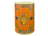 Distressed Light Orange Tibetan Style Jewel Symbol Round Drum Table GB700S