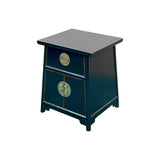 Oriental Black Lacquer Moon Face Hardware Small End Table Nightstand GB715S