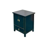 Oriental Black Lacquer Moon Face Hardware Small End Table Nightstand GB716S