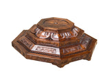 4.5" Vintage Octagonal Wood Carved Steps Lotus Motif Display Base Stand GB724S