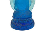 Blue Crystal Glass Sitting Buddha Lotus Base Mandorla Halo Back Statue GB746S