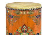 Distressed Light Orange Tibetan Style Jewel Symbol Round Drum Table GB770S