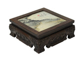 Square Dream Stone Inlaid Rosewood Foo Dog Lions Motif Display Stand GB774S