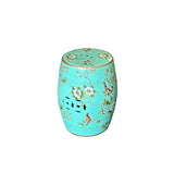 Turquoise Blue Porcelain Flower Birds Round Barrel Stool Table GB793S