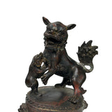 Pair Vintage Rustic Metal Fengshui Foo Dog Lion Drum Base Art Figures GB799S