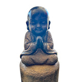 25" Oriental Chinese Zen Young Monk Siting Meditation Stone Statue GB823S