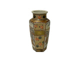 6" Asian Satsuma Style Hexagonal Figures Painted Porcelain Art Vase GB825S