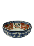 Vintage Oriental Imari Blue Red White Octagonal Porcelain Bowl Art GB840S