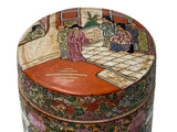 Vintage Chinese Enamel Figural Ground Canton Porcelain Round Container Jar GB841S