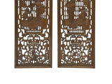 Pair Vintage Oriental Brown Figural Motif Rectangular Wood Panels GB861S