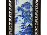 Oriental Blue White Tree Mountain Scenery Porcelain Framed Wall Panel Art GB865S