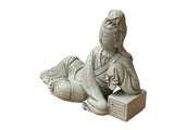 Chinese Vintage Finish Off White Porcelain Reclining Kwan Yin , Bodhisattva Statue GB899S