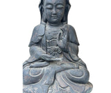 19" Rustic Iron Cross Leg Bodhisattva Guanyin Avalokiteshvara Blessing Mudra Statue GB903S