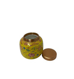 3.25" Modern Oriental Enamel Yellow Flower Graphic Round Porcelain Box Jar GB905S