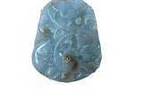 Natural Jade Stone Carved Buddha Fishes Lotus Leaf Display Pendant Art GB739S
