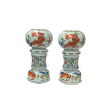 Pair Vintage Chinese WuCai Mythical Graphic Porcelain Candle Holder Vase Art JK287S