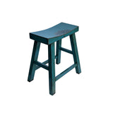 Distressed Teal Blue Rectangle Backless Slim Stool Bench Side Table JK327S