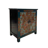 Tibetan Oriental Teal Turquoise Dragon Head End Table Nightstand cs7599S