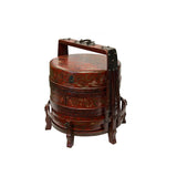 Vintage Traditional Chinese Wood Round Wedding Basket Accent Display ws3104S