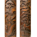 Pair Hand Carved Chinese Bamboo Calligraphy Landscape Panel ws3048S