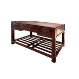 Vintage Oriental Brown 4 Drawers Writing Desk w Foot Panel cs7653S