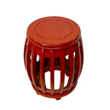 orange red round wood stool  - oriental barrel round side table