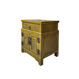 Oriental Distressed Light Mustard Green Graphic Side End Table Nightstand cs7630S
