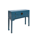 Chinese Pastel Venice Blue 4 Drawers Slim Narrow Foyer Side Table cs7596S