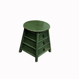 Chinese Distressed Light Green Round Top Drawers Wood Stool Table ws3053S