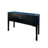 Oriental Black Lacquer Long Moon Face 4 Drawers Slim Foyer Table cs7622S
