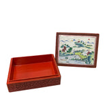 Vintage Chinese Red Resin Lacquer Rectangular Floral Carving Accent Box ws3010S
