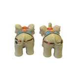 Pair Chinese Ceramic Clay Beige RuYi Ingot Decor Elephant Figures ws3074S