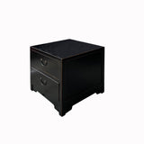 Oriental Black Lacquer 2 Drawers End Table Nightstand Cabinet cs7595S