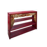 Chinese Red Golden Carving Rectangular Curio Display Stand Side Table cs7654S